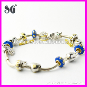 Customized Aleader Wholesale Animal Cat Enamel & Rhodium 925 Sterling Silver Manufacturer Charm Bracelets